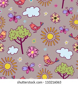 Seamless texture with birds and flowers.Seamless pattern can be used for wallpaper, pattern fills, web page background,surface textures.