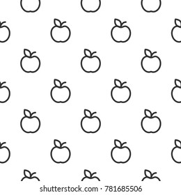 Seamless texture with black apple outline. Flat ornament  on white background. Vector nature illustration. 