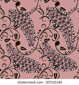 Seamless texture with black branch and leaves. Vector illustration. Seamless pattern for your design wallpapers, pattern fills, web page backgrounds, surface textures.