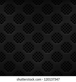 Seamless texture black metal surface dotted octagon perforated background, vector, 10eps.