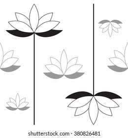 Seamless texture with black and white graphic  lotus on white background