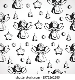 Seamless texture black and white image of Christmas. Vector illustration.