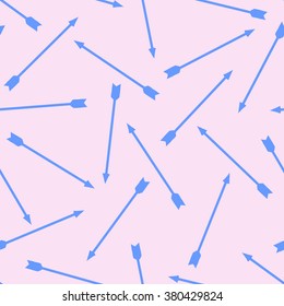seamless texture with blue bow arrows on pink background