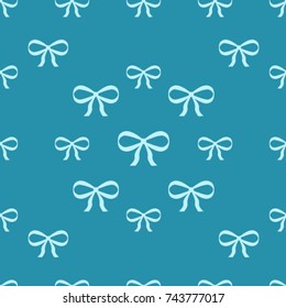Seamless texture. Blue bows on a turquoise background