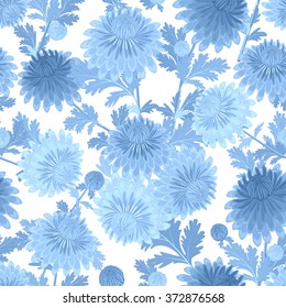 seamless texture with blue chrysanthemum for your design.