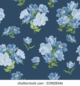 Seamless texture with blue flowers.