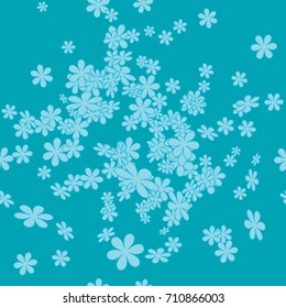 Seamless texture.  Blue flowers on turquoise background