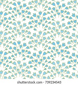 Seamless texture with blue flowers on a white background