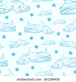 Seamless texture with blue outlines of snowmobiles