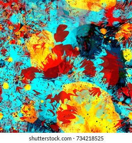 Seamless texture. Blue, red, orange, yellow colors. Dark and shiny elements. Abstract vector background for web page, banners, fabric, home decor, wrapping 
