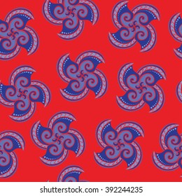 Seamless texture with blue swastika. Vector art