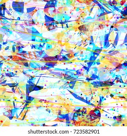 Seamless texture. Blue, white yellow colors. Different shapes. Abstract vector background for web page, banners, fabric, home decor, wrapping 