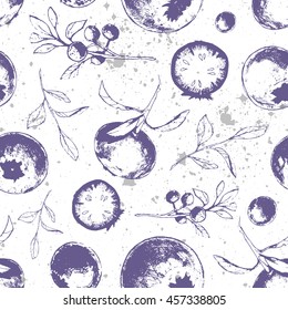 Seamless texture. Blueberries. Vector ornament. The branches of bilberry.  It can be use for background, clothing design, wrapping paper.