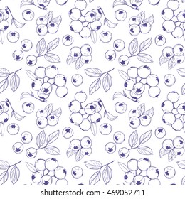 Seamless texture. Blueberries. Vector ornament. The branches of bilberry.  It can be use for background, clothing design, wrapping paper.