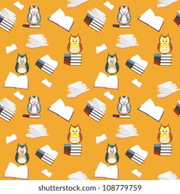 Seamless texture of the book and owls
