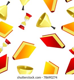 seamless texture with books and a bell