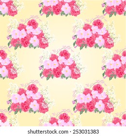 Seamless texture bouquet of roses and orchid holiday background vector illustration 