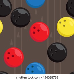 Seamless texture with bowling balls and bowling alley. Pattern on the sports theme