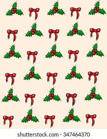 Seamless texture of bows and holly
