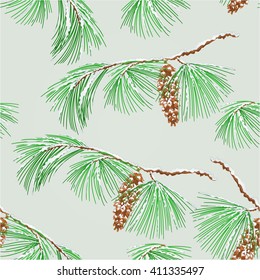 Seamless texture branch pine and snow natural background vector illustration