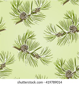 Seamless texture branch Pine tree with pine cones with snow vector illustration