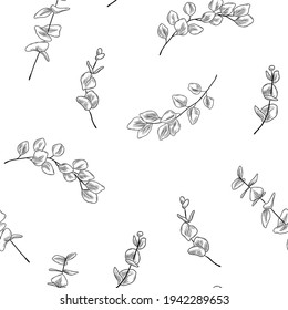 Seamless texture with branches, hand drawn seamless pattern with eucalyptus twigs