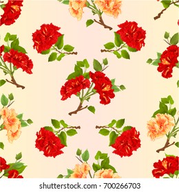 Seamless texture branches yellow and red hibiscus tropical flowers  vintage  vector editable botanical illustration hand draw