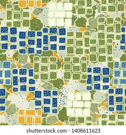 Seamless texture. Brick blocks are scattered across an abstract field.