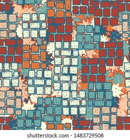 Seamless texture. Brick blocks are scattered across an abstract field.