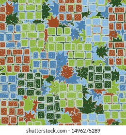 Seamless texture. Brick blocks are scattered across an abstract field.