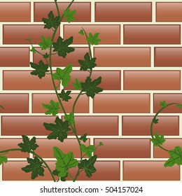 Seamless texture brick with glare and ivy