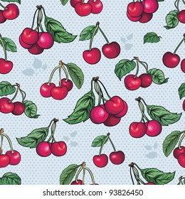 seamless texture - bright cherry fruit vector. Cherries fruit  - seamless vector pattern