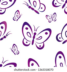 seamless texture with bright colored flying butterflies on a whi