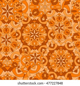 Seamless texture with bright colored mandalas. Brazilian, Indian, Turkish pattern