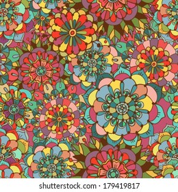 Seamless texture with bright colorful flowers. Endless floral pattern for beautiful design, VECTOR