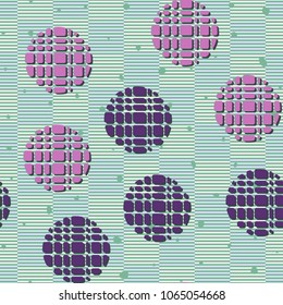Seamless texture. Broken circles against a background of checkered striped texture. Abstraction. Pleasant background.