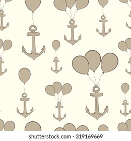 Seamless texture with brown anchors on balloons