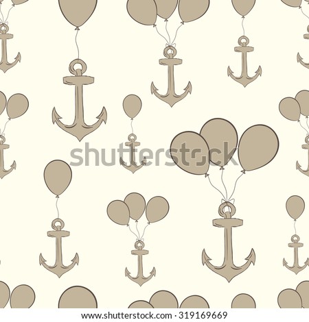 Seamless texture with brown anchors on balloons