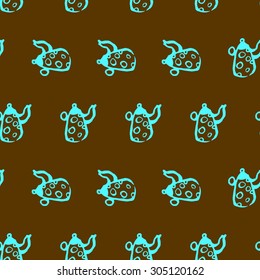 seamless texture brown background painted blue teapots