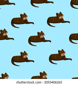 Seamless texture with brown cat for textile, fabric. Vector illustration of the pattern