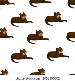 Seamless texture with brown cat for textile, fabric. Vector illustration of the pattern