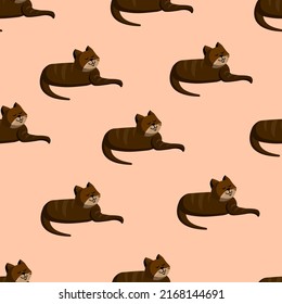 Nahtlose Textur mit brauner Katze für Textilien, Stoff. Vektorgrafik des Musters.