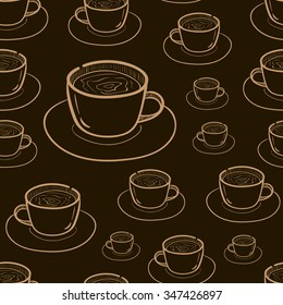 Seamless texture with brown contours of mugs