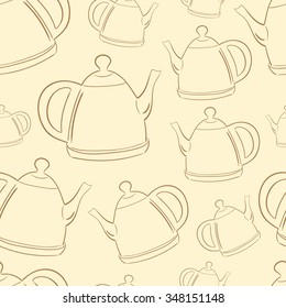 Seamless texture with brown contours of teapots