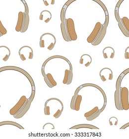 Seamless texture with brown earphones on the white