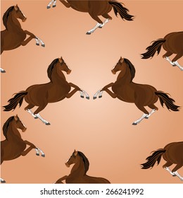 Seamless texture of brown horse jumping wild  stallion vector illustration