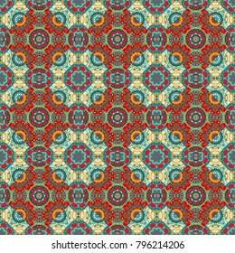 Seamless texture in brown, pink and blue colors. Multicolor mosaic texture. Beautiful vector kaleidoscope seamless pattern. Abstract kaleidoscope background. Unique kaleidoscope design.
