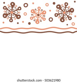 Seamless texture with brown snowflakes and dots on a white background. Starry Sky. Falling snow.