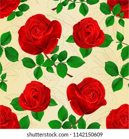 Seamless texture buds red  roses with  leaves vintage  on a white background set three vector illustration editable hand draw