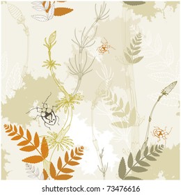 Seamless texture with a bug and a fern
